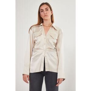 Nanushka Dale Satin Button-down Shirt In Neutrals